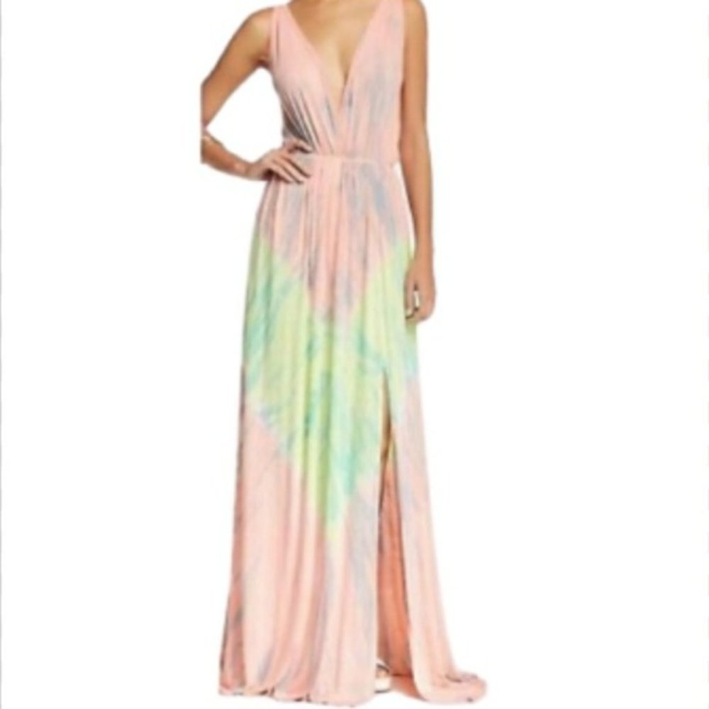 Go COUTURE V-NECK TIE-DYE MAXI DRESS NEW